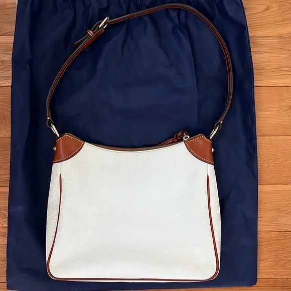 Dooney and Bourke Pebbled Grain Leather Kimberly Handbag White and Cognac - Picture 9 of 15